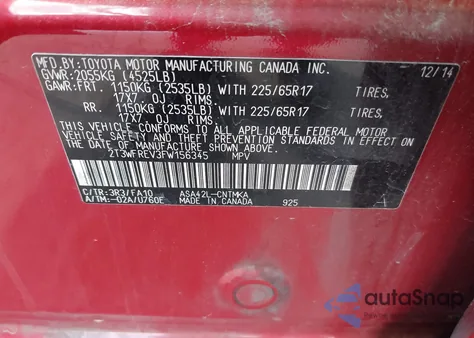 2015 Toyota Rav4 Xle z USA, uszkodzony, nr VIN 2T3WFREV3FW156345